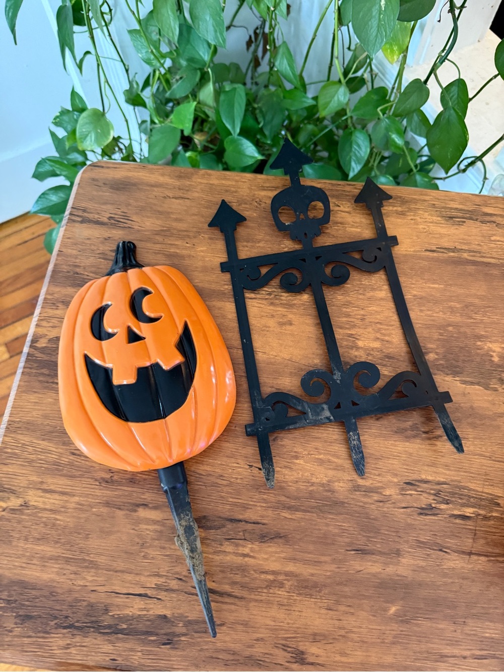 SEASONS (2) Halloween Pumpkin Wall Stake - Orange and Black Decorative Accents